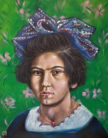 Malerei mit dem Titel "Young Frida Kahlo" von Janice Serilla, Original-Kunstwerk, Acryl