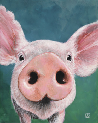 Painting titled "Piggy Piggy" by Janice Serilla, Original Artwork, Acrylic Mounted on Wood Stretcher frame