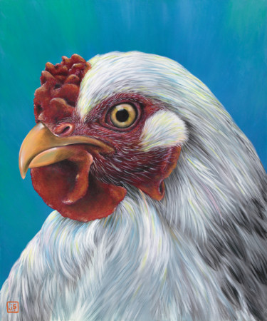 Painting titled "Candace Cluck" by Janice Serilla, Original Artwork, Acrylic Mounted on Wood Stretcher frame