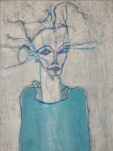 Malerei mit dem Titel "Les Tresses6" von Janick, Original-Kunstwerk, Pastell Auf Karton montiert