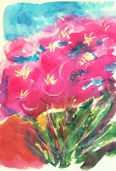 Painting titled "Fleur- abstraction." by Janie B., Original Artwork, Watercolor