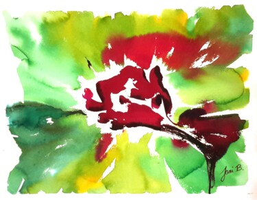 Peinture intitulée "Fleur abstraction 2" par Janie B., Œuvre d'art originale, Encre