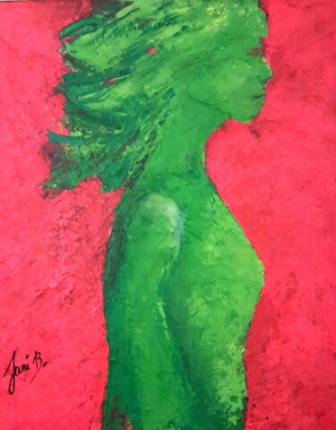 Painting titled "Jeune fille cheveux…" by Janie B., Original Artwork, Oil