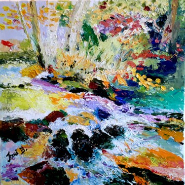Peinture intitulée "Joyeuse rivière.…" par Janie B., Œuvre d'art originale, Huile