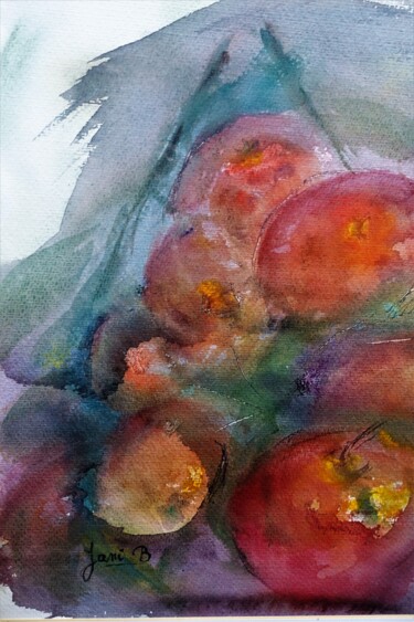 Painting titled "Quelques pommes..." by Janie B., Original Artwork, Watercolor