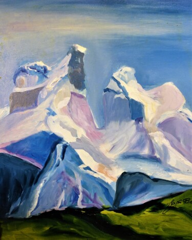 Schilderij getiteld "Ma montagne..." door Janie B., Origineel Kunstwerk, Olie