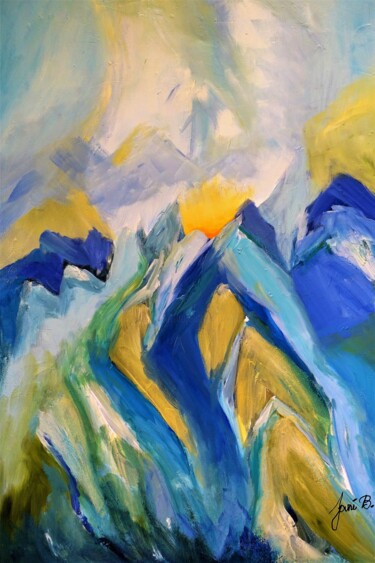 Painting titled "Ma montagne flamboy…" by Janie B., Original Artwork, Oil Mounted on Wood Stretcher frame