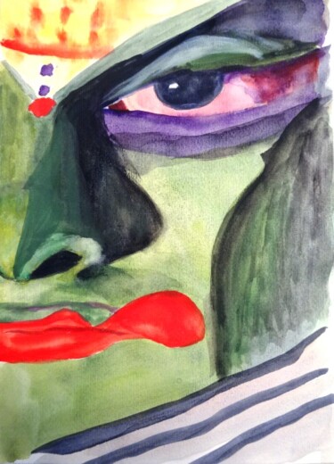 Painting titled "Autoportrait en dér…" by Janie B., Original Artwork, Watercolor