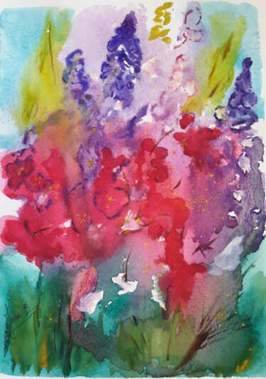 Peinture intitulée "Merci pour les fleu…" par Janie B., Œuvre d'art originale, Aquarelle
