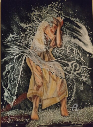 Schilderij getiteld "Danse avec l'eau 2" door Janie Marty-Rozet, Origineel Kunstwerk, Olie