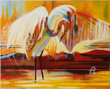 Painting titled "aigrette 2" by Janie Marty-Rozet, Original Artwork, Oil