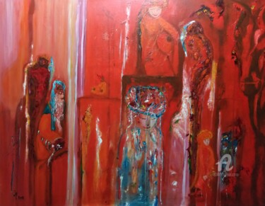 Painting titled "Mariage en rouge" by Janie Marty-Rozet, Original Artwork, Oil