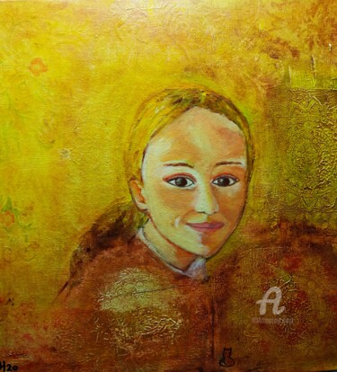 Peinture intitulée "Jeune fille aux man…" par Janie Marty-Rozet, Œuvre d'art originale, Huile
