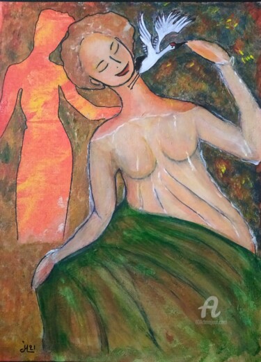 Картина под названием "Le rêve" - Janie Marty-Rozet, Подлинное произведение искусства, Акрил