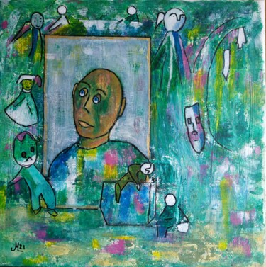 Schilderij getiteld "Le Marionnettiste" door Janie Marty-Rozet, Origineel Kunstwerk, Acryl