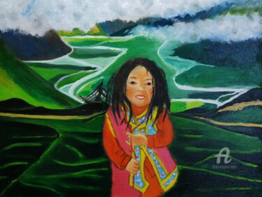 Painting titled "TIBET 2" by Janie Marty-Rozet, Original Artwork, Oil