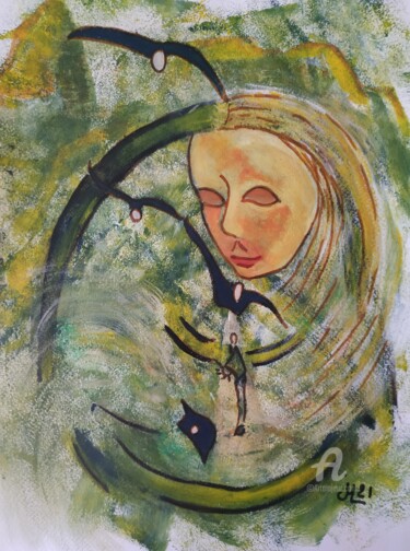 Картина под названием "Rêve chamanique" - Janie Marty-Rozet, Подлинное произведение искусства, Акрил