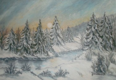 Painting titled "La forêt enneigée" by Janina Bouland, Original Artwork, Oil