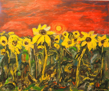 Schilderij getiteld "Sunflowers (Słonecz…" door Janina Krasnicka, Origineel Kunstwerk, Acryl