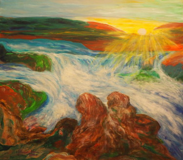 Painting titled "Waterfall (Wodospad)" by Janina Krasnicka, Original Artwork, Acrylic