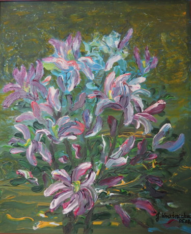 Painting titled "Blossoming magnolia…" by Janina Krasnicka, Original Artwork, Acrylic
