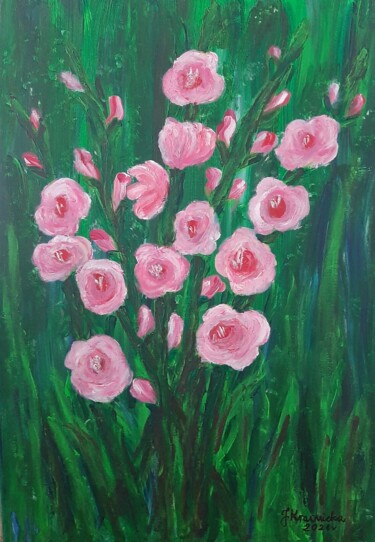 Pittura intitolato "Pink flowers" da Janina Krasnicka, Opera d'arte originale, Acrilico