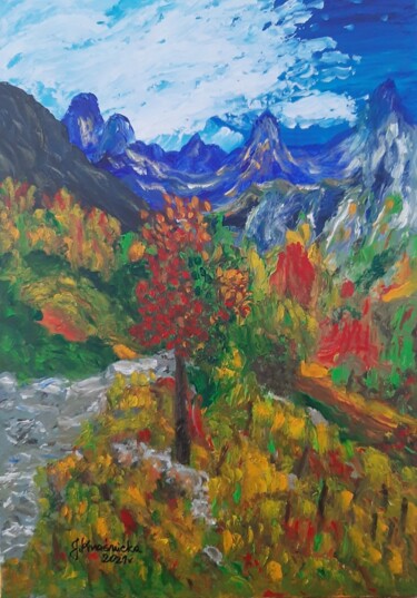 Peinture intitulée "Autumn in Tatra Mou…" par Janina Krasnicka, Œuvre d'art originale, Acrylique