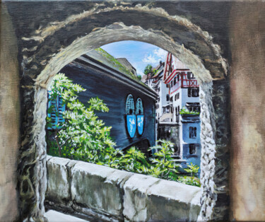 Malerei mit dem Titel "Stadtbild "Baden "" von Janina Rudenko, Original-Kunstwerk, Acryl