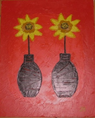 Peinture intitulée "Vases et fleurs cou…" par Janine Roquessalane, Œuvre d'art originale
