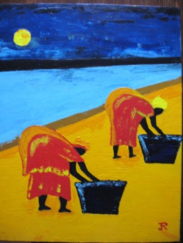 Peinture intitulée "Jour de lessive" par Janine Roquessalane, Œuvre d'art originale