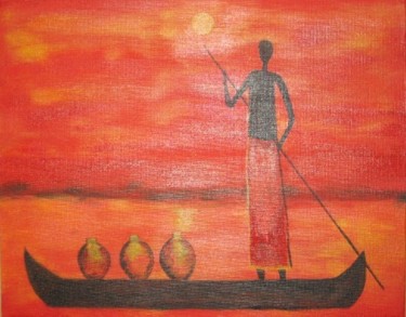 Peinture intitulée "africain sur pinasse" par Janine Roquessalane, Œuvre d'art originale