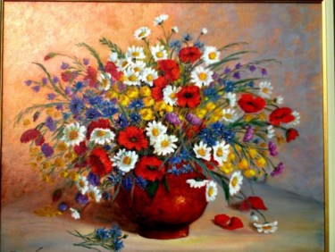 Painting titled "Fleurs des champs" by Janine Bourganel, Original Artwork