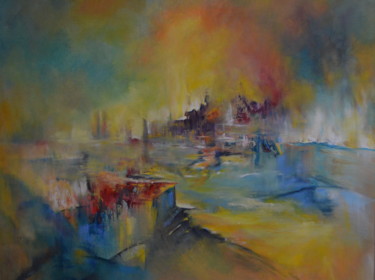 Painting titled "Le Quai" by Janine Chetivet, Original Artwork, Oil