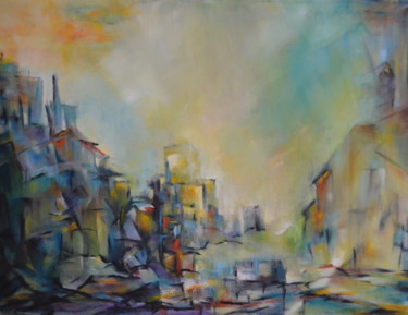 Peinture intitulée "Une Ville" par Janine Chetivet, Œuvre d'art originale, Huile
