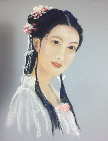 Pintura intitulada "jeune japonaise" por Janine Chetivet, Obras de arte originais, Pastel