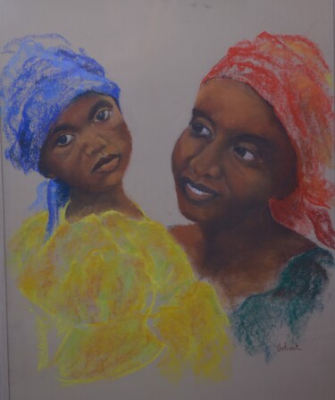 Painting titled "jeune maman africai…" by Janine Chetivet, Original Artwork, Pastel