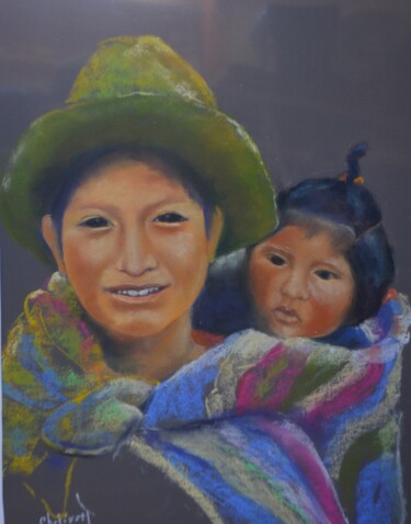 Pintura titulada "maman péruvienne" por Janine Chetivet, Obra de arte original, Pastel