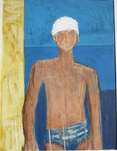 Peinture intitulée "baigneur sur fond b…" par Janine Ferraz, Œuvre d'art originale