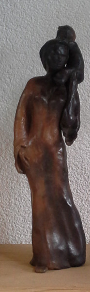 Sculpture titled "mère et l’enfant" by Janine Le Cann, Original Artwork, Terra cotta