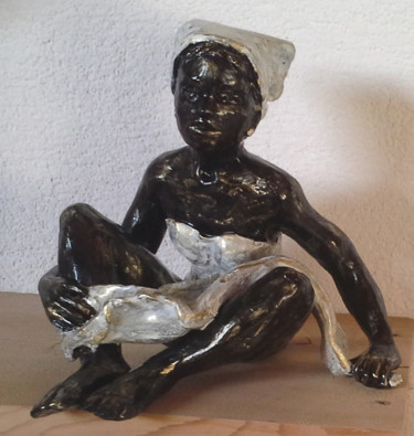 「Baigneuse」というタイトルの彫刻 Janine Le Cannによって, オリジナルのアートワーク, テラコッタ