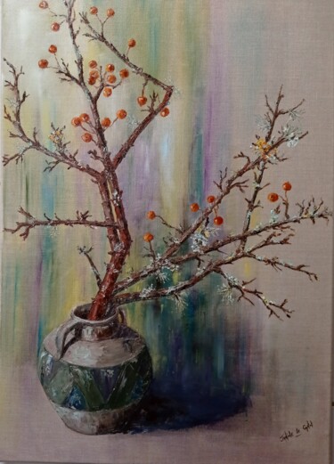Dessin intitulée "Petites pommes sauv…" par Janine Le Cann, Œuvre d'art originale, Huile