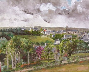 Peinture intitulée "le bourg d'Irvillac" par Janine Le Cann, Œuvre d'art originale