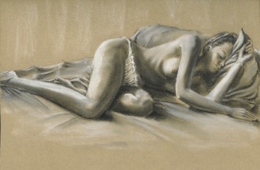Peinture intitulée "élise dort" par Janine Le Cann, Œuvre d'art originale, Pastel