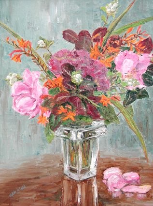 Картина под названием "bouquet" - Janine Le Cann, Подлинное произведение искусства