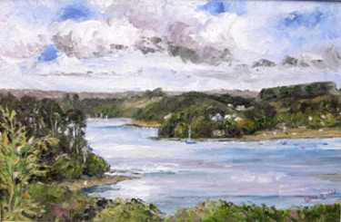 Peinture intitulée "vue sur la rivière…" par Janine Le Cann, Œuvre d'art originale