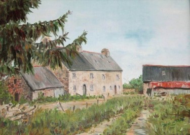 Peinture intitulée "la ferme de Ste-Mar…" par Janine Le Cann, Œuvre d'art originale
