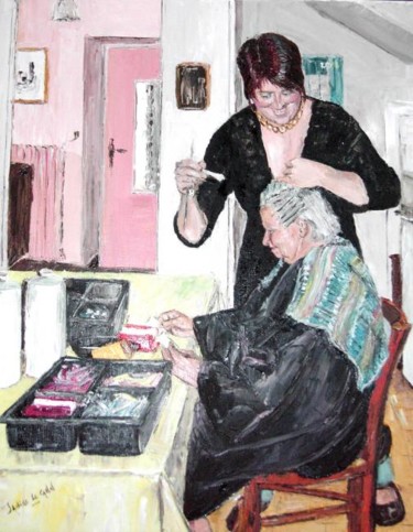 Peinture intitulée "Nathalie la coiffeu…" par Janine Le Cann, Œuvre d'art originale