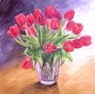 Painting titled "tulipes" by Janine Le Cann, Original Artwork