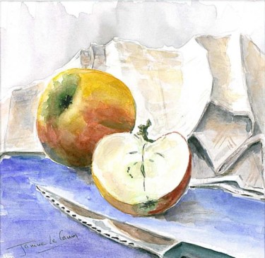 Peinture intitulée "pomme" par Janine Le Cann, Œuvre d'art originale
