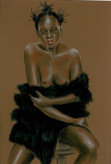 Dessin intitulée "beauté noire 9" par Janine Le Cann, Œuvre d'art originale, Craie